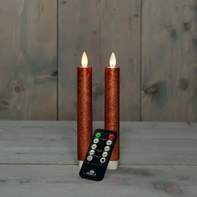 Anna's Collection LED dinerkaars flame effect rustiek 18 cm koper 2 stuks - afbeelding 1