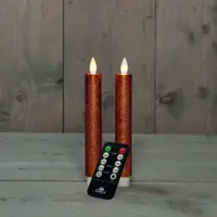 Anna's Collection LED dinerkaars flame effect rustiek 18 cm koper 2 stuks - afbeelding 1