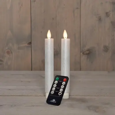 Anna's Collection LED dinerkaars flame effect rustiek 18 cm parel 2 stuks - afbeelding 2