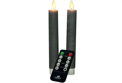 Anna's Collection LED dinerkaars flame effect rustiek 18 cm taupe 2 stuks - afbeelding 2