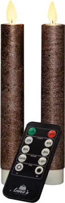 Anna's Collection LED dinerkaars flame effect rustiek 18 cm brons 2 stuks - afbeelding 2