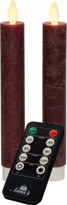 Anna's Collection LED dinerkaars flame effect rustiek 18 cm bordeaux 2 stuks - afbeelding 2