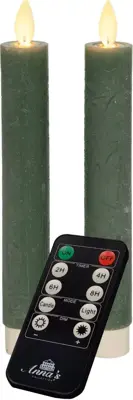 Anna's Collection LED dinerkaars flame effect rustiek 18 cm jade groen 2 stuks - afbeelding 2