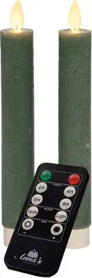 Anna's Collection LED dinerkaars flame effect rustiek 18 cm jade groen 2 stuks - afbeelding 2