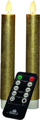 Anna's Collection LED dinerkaars flame effect rustiek 18 cm goud 2 stuks - afbeelding 2