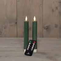 Anna's Collection LED dinerkaars flame effect rustiek 18 cm jade groen 2 stuks - afbeelding 1