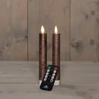 Anna's Collection LED dinerkaars flame effect rustiek 18 cm brons 2 stuks - afbeelding 1