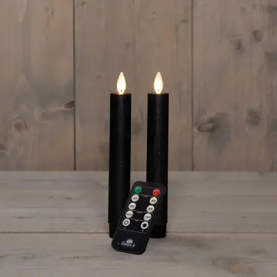 Anna's Collection LED dinerkaars flame effect rustiek 18 cm zwart 2 stuks - afbeelding 1