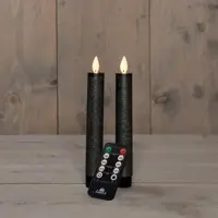 Anna's Collection LED dinerkaars flame effect rustiek 18 cm antraciet 2 stuks - afbeelding 1
