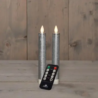 Anna's Collection LED dinerkaars flame effect rustiek 18 cm zilver 2 stuks - afbeelding 1