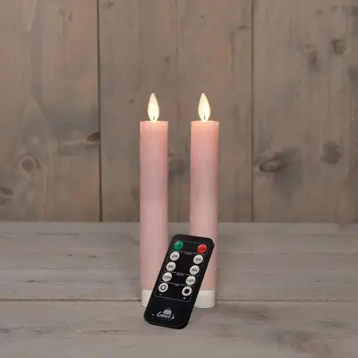 Anna's Collection LED dinerkaars flame effect rustiek 18 cm lichtroze 2 stuks - afbeelding 1