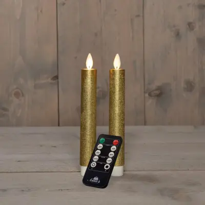 Anna's Collection LED dinerkaars flame effect rustiek 18 cm goud 2 stuks - afbeelding 1