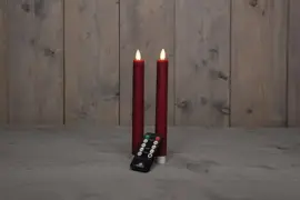 Anna's Collection LED dinerkaars flame effect rustiek 23 cm bordeaux 2 stuks - afbeelding 1