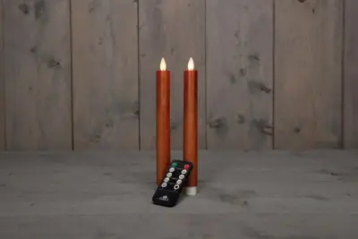 Anna's Collection LED dinerkaars flame effect rustiek 23 cm koper 2 stuks - afbeelding 1