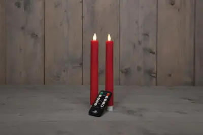 Anna's Collection LED dinerkaars flame effect rustiek 23 cm rood 2 stuks - afbeelding 1