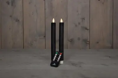 Anna's Collection LED dinerkaars flame effect rustiek 23 cm zwart 2 stuks - afbeelding 1