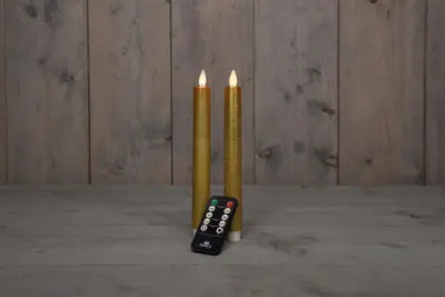 Anna's Collection LED dinerkaars flame effect rustiek 23 cm goud 2 stuks - afbeelding 2