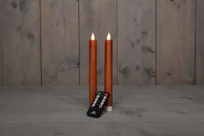 Anna's Collection LED dinerkaars flame effect rustiek 23 cm koper 2 stuks - afbeelding 2