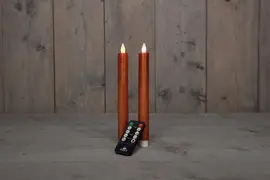 Anna's Collection LED dinerkaars flame effect rustiek 23 cm koper 2 stuks - afbeelding 2