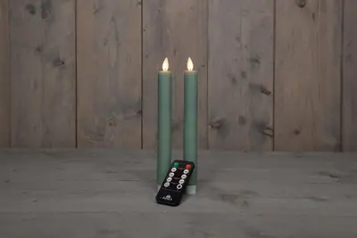 Anna's Collection LED dinerkaars flame effect rustiek 23 cm jade groen 2 stuks - afbeelding 1