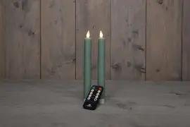 Anna's Collection LED dinerkaars flame effect rustiek 23 cm jade groen 2 stuks - afbeelding 1