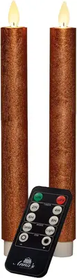 Anna's Collection LED dinerkaars flame effect rustiek 23 cm koper 2 stuks - afbeelding 1