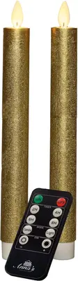Anna's Collection LED dinerkaars flame effect rustiek 23 cm goud 2 stuks - afbeelding 1