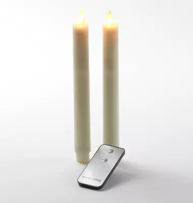 Anna's Collection LED dinerkaars flame effect rustiek 23 cm ivoor 2 stuks - afbeelding 1