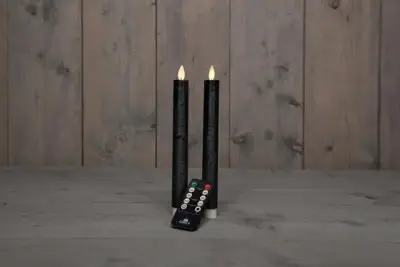 Anna's Collection LED dinerkaars flame effect rustiek 23 cm antraciet 2 stuks - afbeelding 1