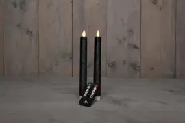 Anna's Collection LED dinerkaars flame effect rustiek 23 cm antraciet 2 stuks - afbeelding 1
