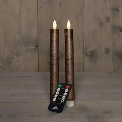 Anna's Collection LED dinerkaars flame effect rustiek 23 cm brons 2 stuks - afbeelding 1