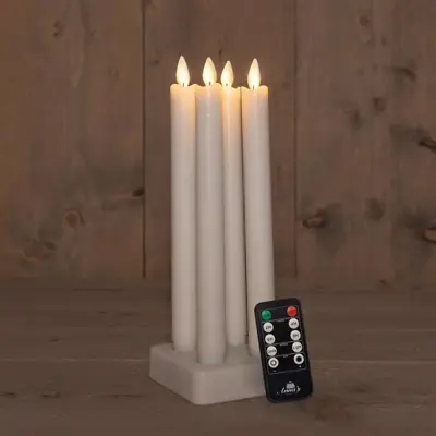 Anna's Collection LED dinerkaars oplaadbaar flame effect rustiek incl. oplaadstation 23.5 cm wit 4 stuks - afbeelding 1