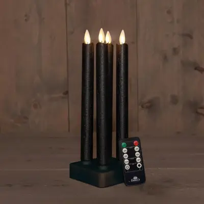 Anna's Collection LED dinerkaars oplaadbaar flame effect rustiek incl. oplaadstation 23.5 cm zwart 4 stuks - afbeelding 1