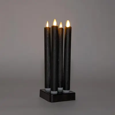 Anna's Collection LED dinerkaars oplaadbaar flame effect rustiek incl. oplaadstation 23.5 cm zwart 4 stuks - afbeelding 1