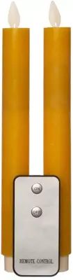 Anna's Collection LED dinerkaars rustiek wax bewegende vlam okergeel 23 cm 2 stuks - afbeelding 1