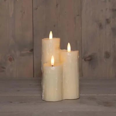 Anna's Collection LED druipkaars 3d flame set 11x16.5 cm ivoor 3 stuks - afbeelding 1