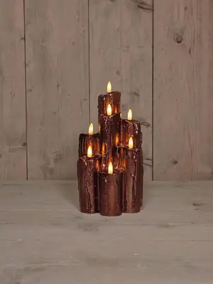 Anna's Collection LED druipkaars 3d flame set 25.5x15 cm brons 7 stuks - afbeelding 1