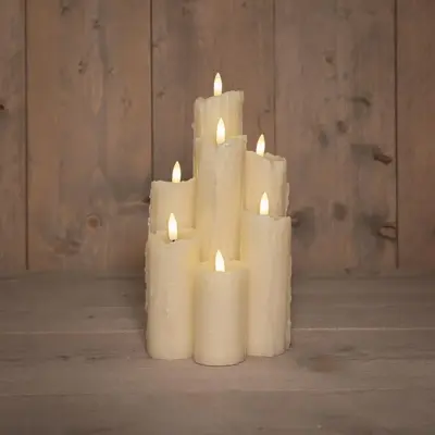 Anna's Collection LED druipkaars 3d flame set 25.5x15 cm ivoor 7 stuks - afbeelding 1