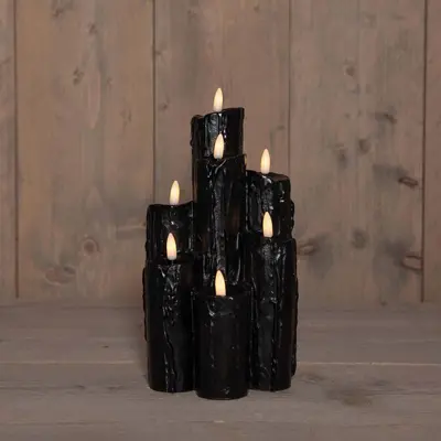 Anna's Collection LED druipkaars 3d flame set 25.5x15 cm zwart 7 stuks - afbeelding 1