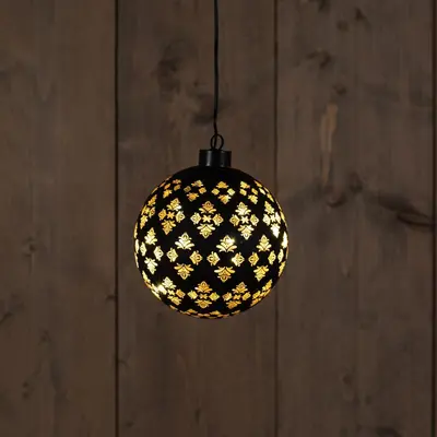 Anna's Collection LED glazen bal barok 12 lampjes zwart Ø 15cm, warm wit - afbeelding 1
