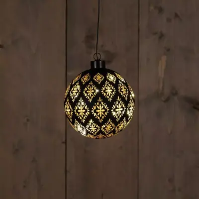 Anna's Collection LED glazen bal blad 10 lampjes zwart Ø 12cm, warm wit - afbeelding 1