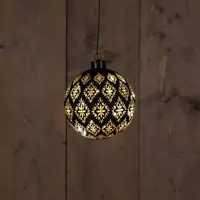 Anna's Collection LED glazen bal blad 10 lampjes zwart Ø 12cm, warm wit - afbeelding 1
