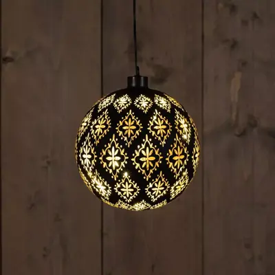 Anna's Collection LED glazen bal blad 12 lampjes zwart Ø 15cm, warm wit - afbeelding 1