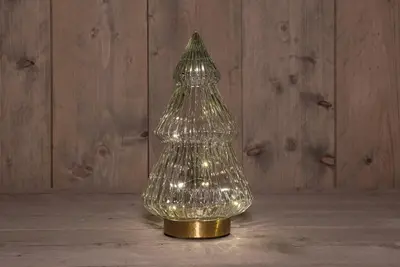 Anna's Collection LED glazen boom Timbor transparant Ø 15 x 28,5cm, warm wit - afbeelding 1