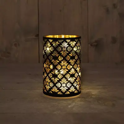 Anna's Collection LED glazen cilinder barok/zwart Ø 10 x 15cm, warm wit - afbeelding 1
