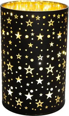 Anna's Collection LED glazen cylinder 8 lampjes goud/zwart Ø 10 x 15cm - afbeelding 1