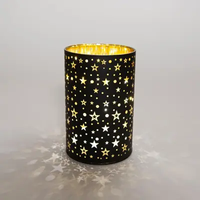 Anna's Collection LED glazen cylinder 8 lampjes goud/zwart Ø 10 x 15cm - afbeelding 2