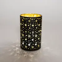 Anna's Collection LED glazen cylinder 8 lampjes goud/zwart Ø 10 x 15cm - afbeelding 2