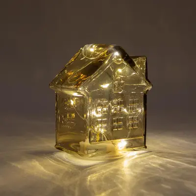 Anna's Collection LED glazen huisje 10 lampjes amber 12,5 x 7,5 x 14cm - afbeelding 2
