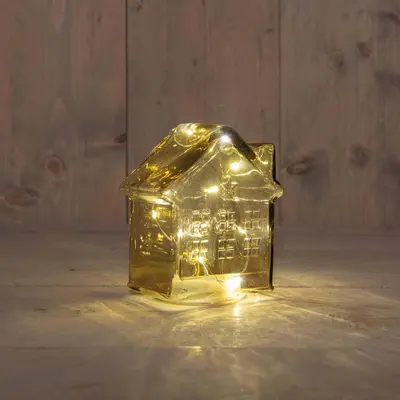 Anna's Collection LED glazen huisje 10 lampjes amber 12,5 x 7,5 x 14cm - afbeelding 1